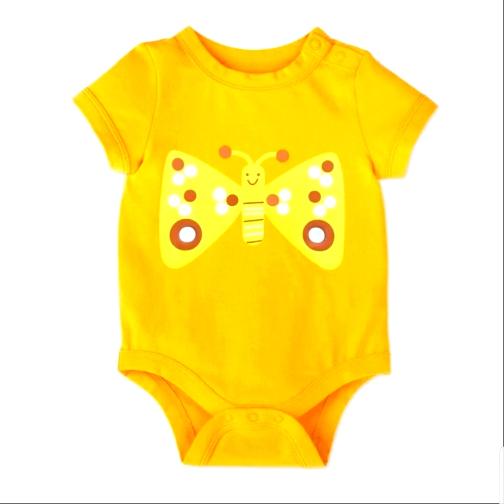 Baby Butterfly Shoulder Button Short Sleeve Onesie Bodysuit